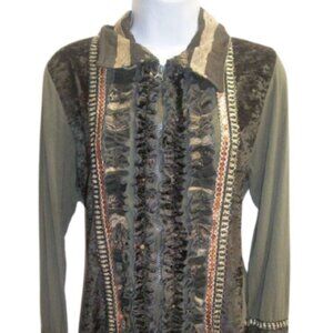 Embellished Green Zip up Sweater Blouse XL